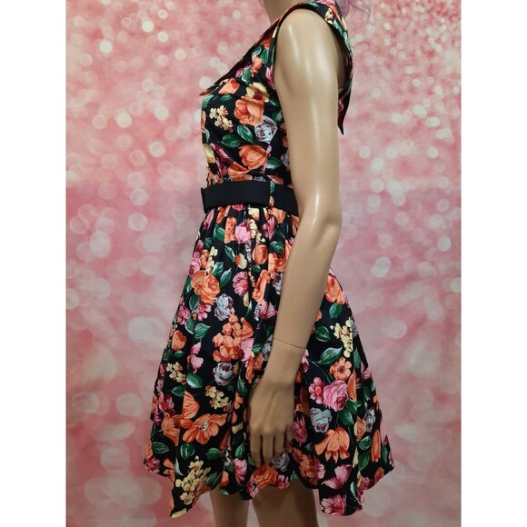 Vintage 80s Belted Floral Dress Prom Party S Retro 50s Sleeveless Crinoline - Picture 12 of 13